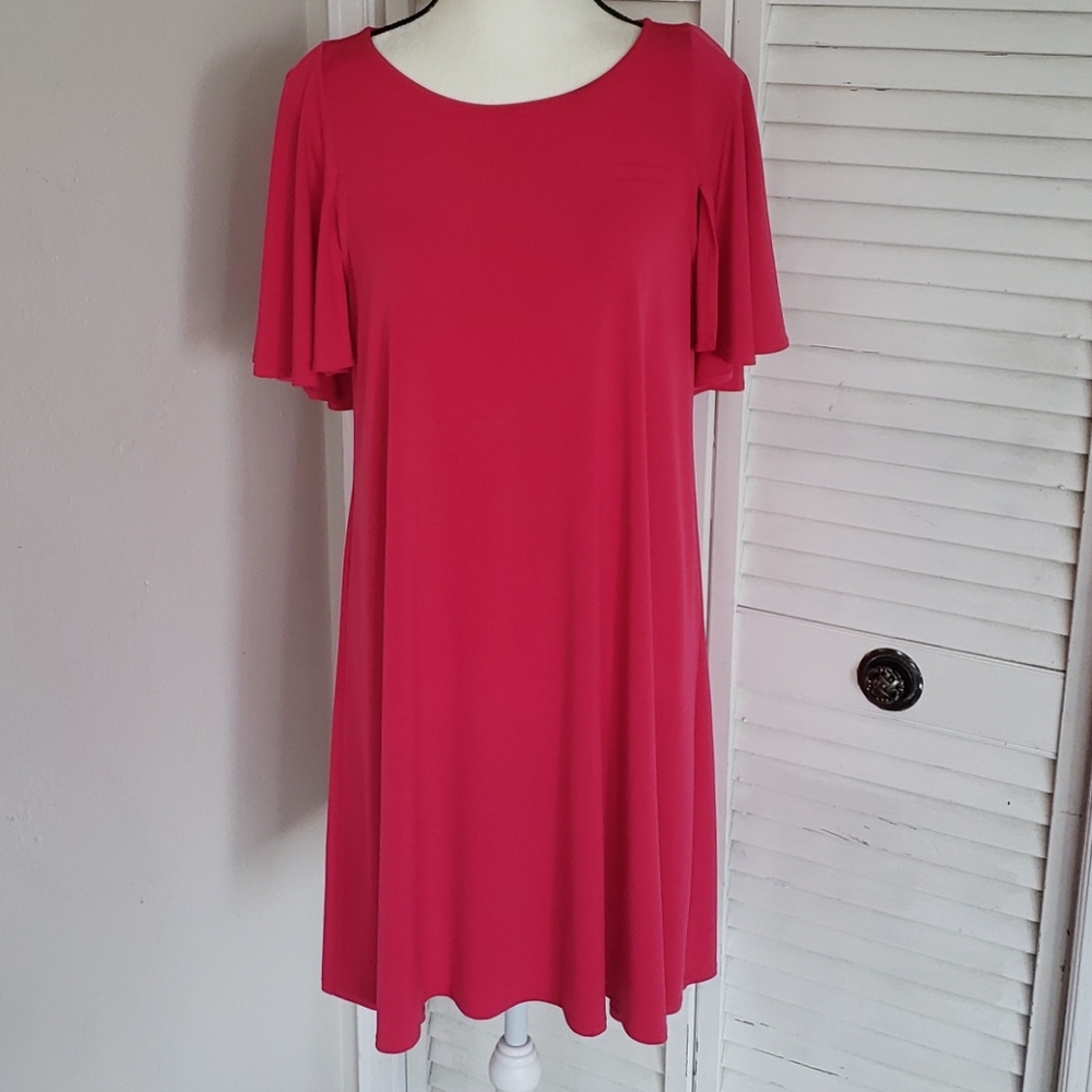 CALVIN KLEIN Red Cape Sleeve Slipon Dress,…
